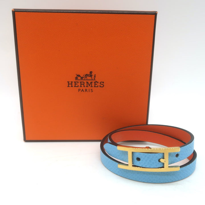 Hermes Behapi Double Tour Reversible Bracelet Blue/Orange 
