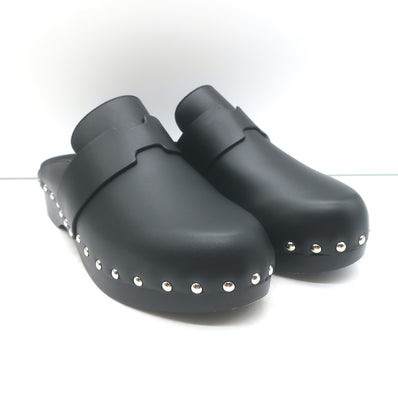 Hermes Calya Studded Clog Mules Black Leather Size 39