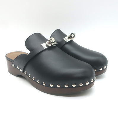 Hermes Carlotta Mules Black Leather 