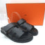 Hermes Chypre Slide Sandals Black Leather Size 40.5