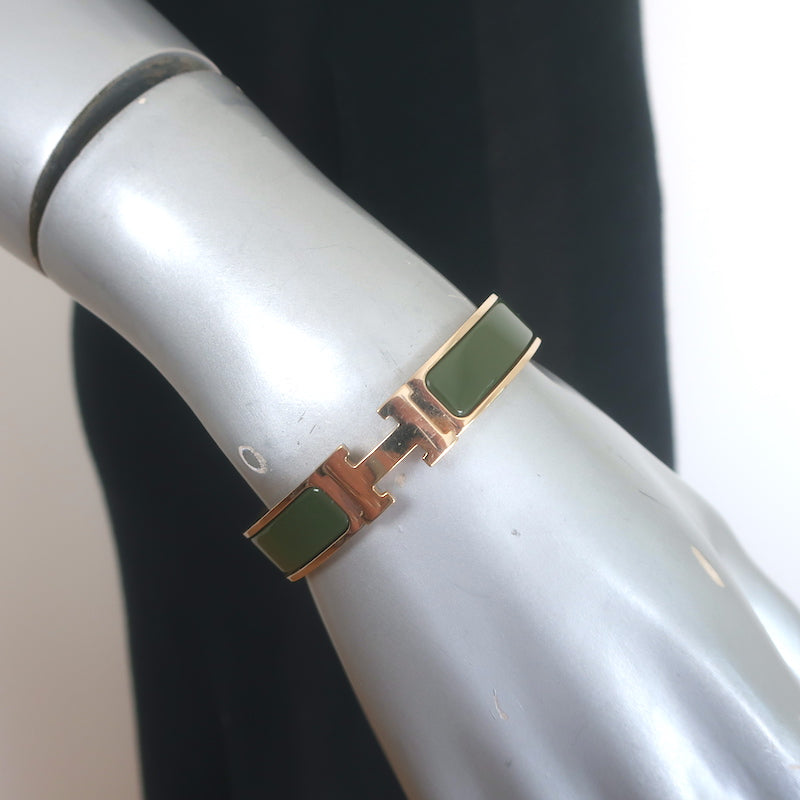 Hermes Clic H PM Bracelet Forest Green Enamel & Gold