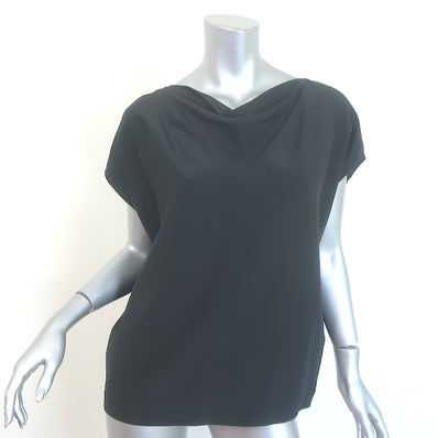 Hermes Cowl Neck Blouse Black Silk Size 38 Cap Sleeve Top