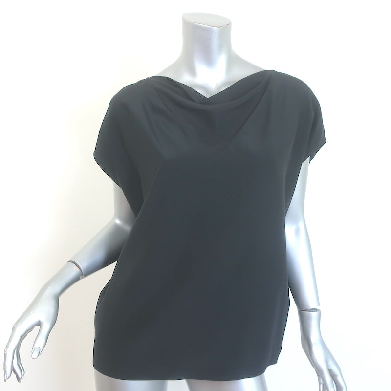 Hermes Cowl Neck Blouse Black Silk Size 38 Cap Sleeve Top