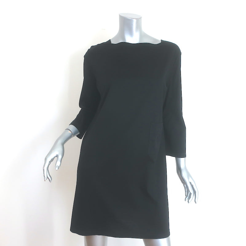 Hermes Embroidered-Pocket Bateau Mini Dress Black Cotton 