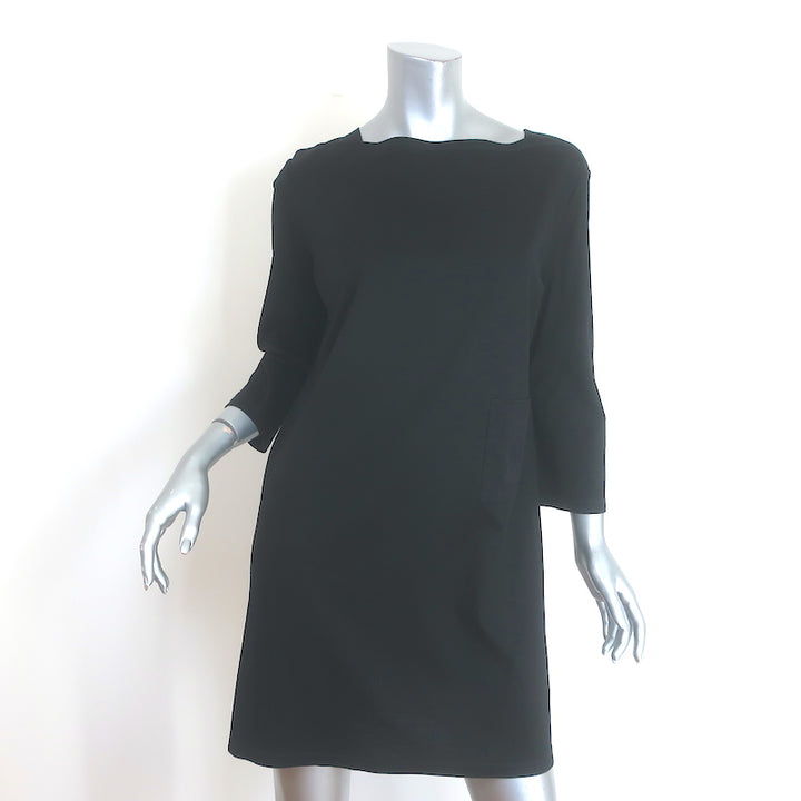 Hermes Embroidered-Pocket Bateau Mini Dress Black Cotton 