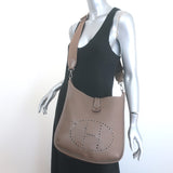 Hermes Evelyne III 33 GM Hobo Bag Etoupe Clemence Leather Crossbody
