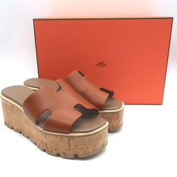 Hermes Eze 30 Cork Platform Wedge