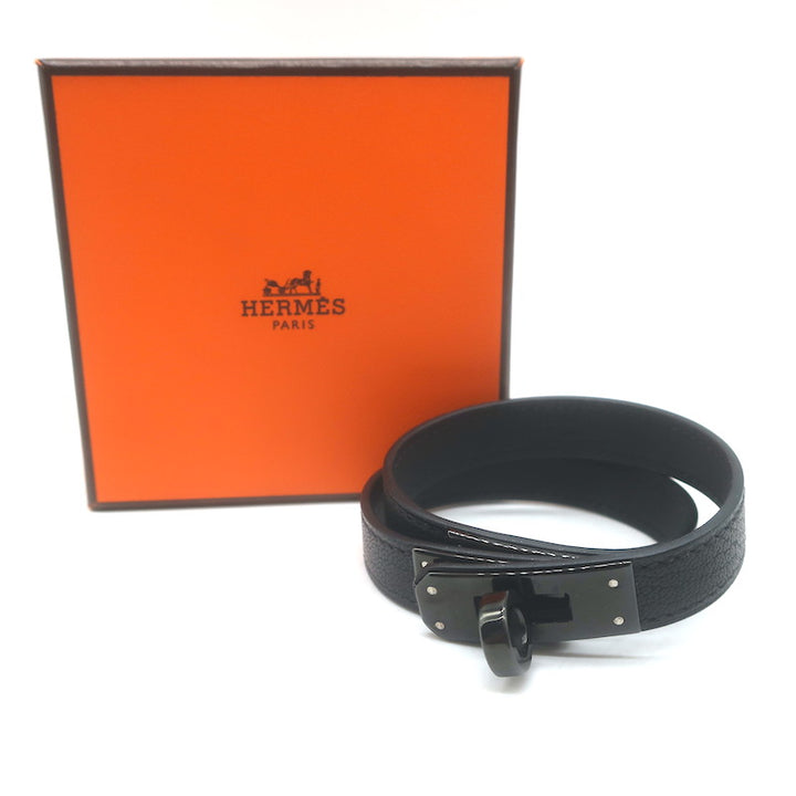 Hermes Kelly Double Tour So Black Bracelet Black Leather Size Medium