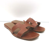 Hermes Oran Slide Sandals Brown Leather Size 38
