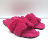 Hermes Oran Teddy Slide Sandals Pink Shearling 