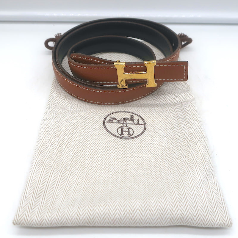 Hermes Reversible H 20mm Belt Brown & Black Leather Size 90