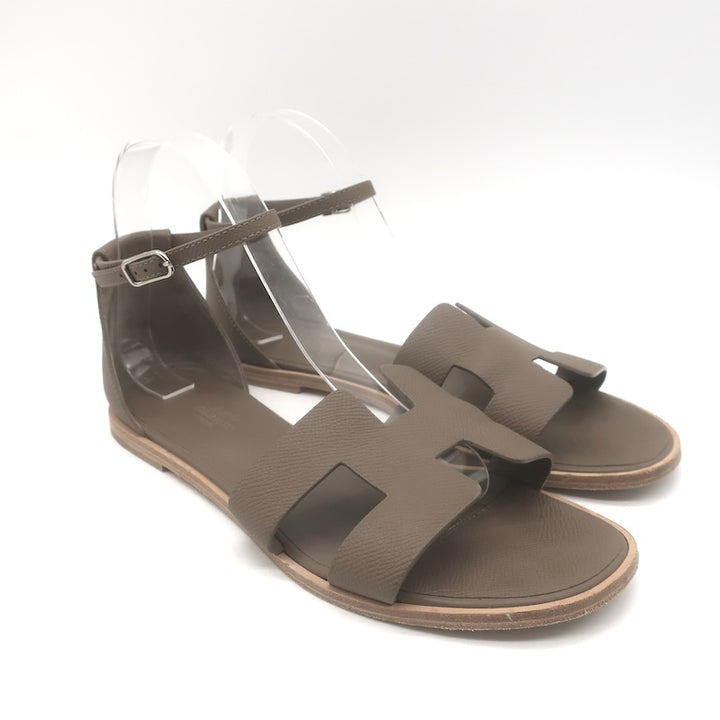 Hermes Santorini Ankle Strap Flat Sandals Etoupe