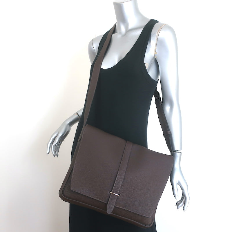 Hermes Steve Light Messenger Bag Dark Brown Togo Leather