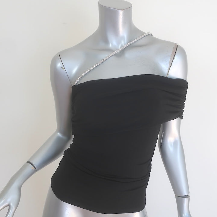 Herve Leger Diana Crystal-Strap Asymmetric Top Black