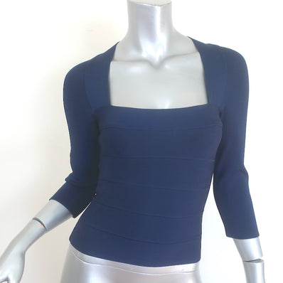 Herve Leger Icon Square Neck Bandage Top Navy
