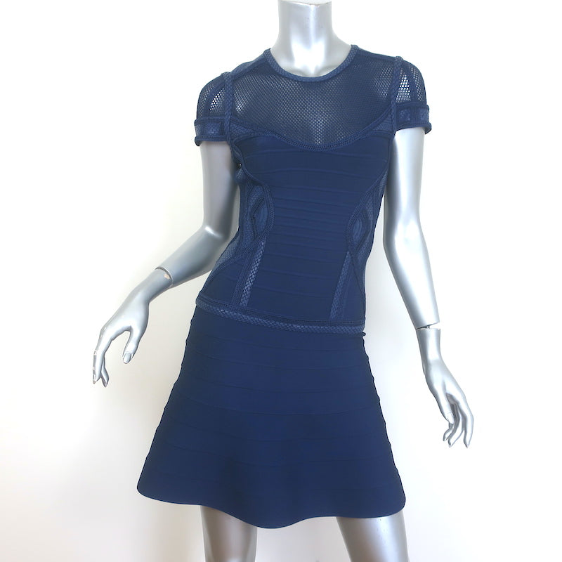 Herve Leger Snake-Embossed Leather &amp; Mesh Bandage Dress 