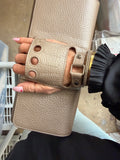 Perrin Le Cabriolet Glove Clutch Light Gold / Beige Metallic Grained Leather NEW