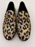 Gucci Jordaan Horsebit Loafer With Leopard Print Jacquard Sz 38.5
