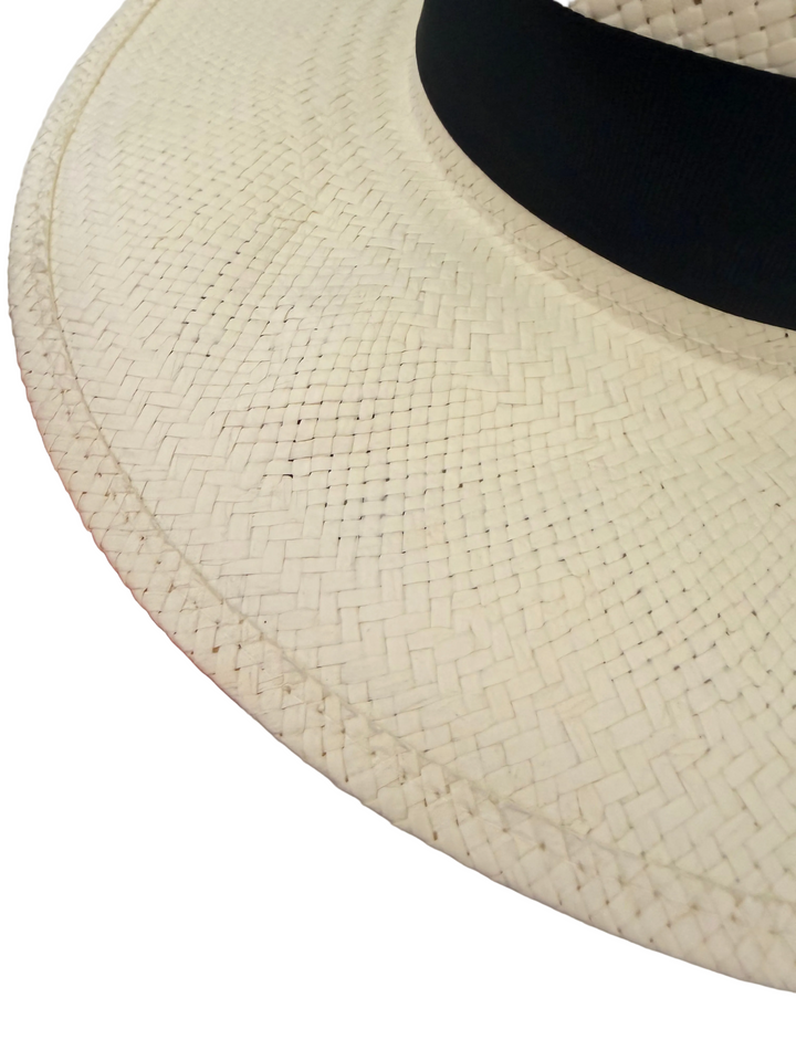 Janessa Leone Michon Straw Fedora Hat Bleach with Black Band Size Medium