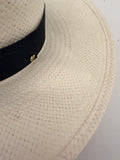 Janessa Leone Michon Straw Fedora Hat Bleach with Black Band Size Medium