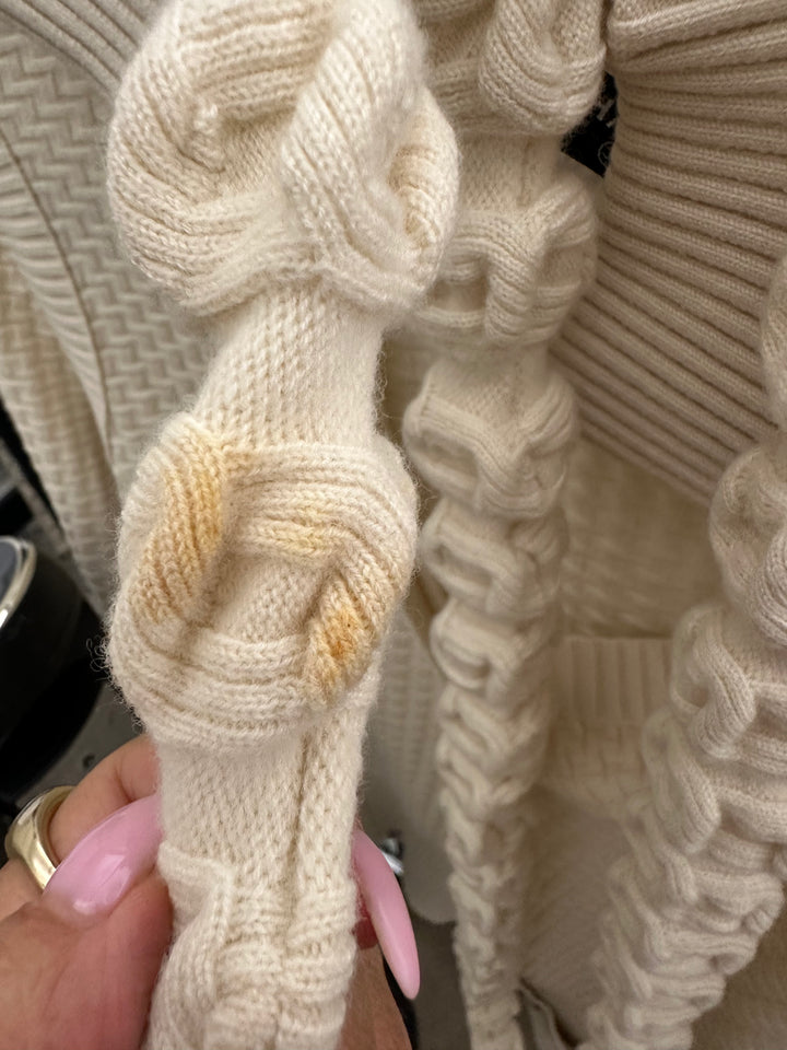 Chanel Textured Knit Tunic Sweater with Removable Belt Cream Wool Size 42