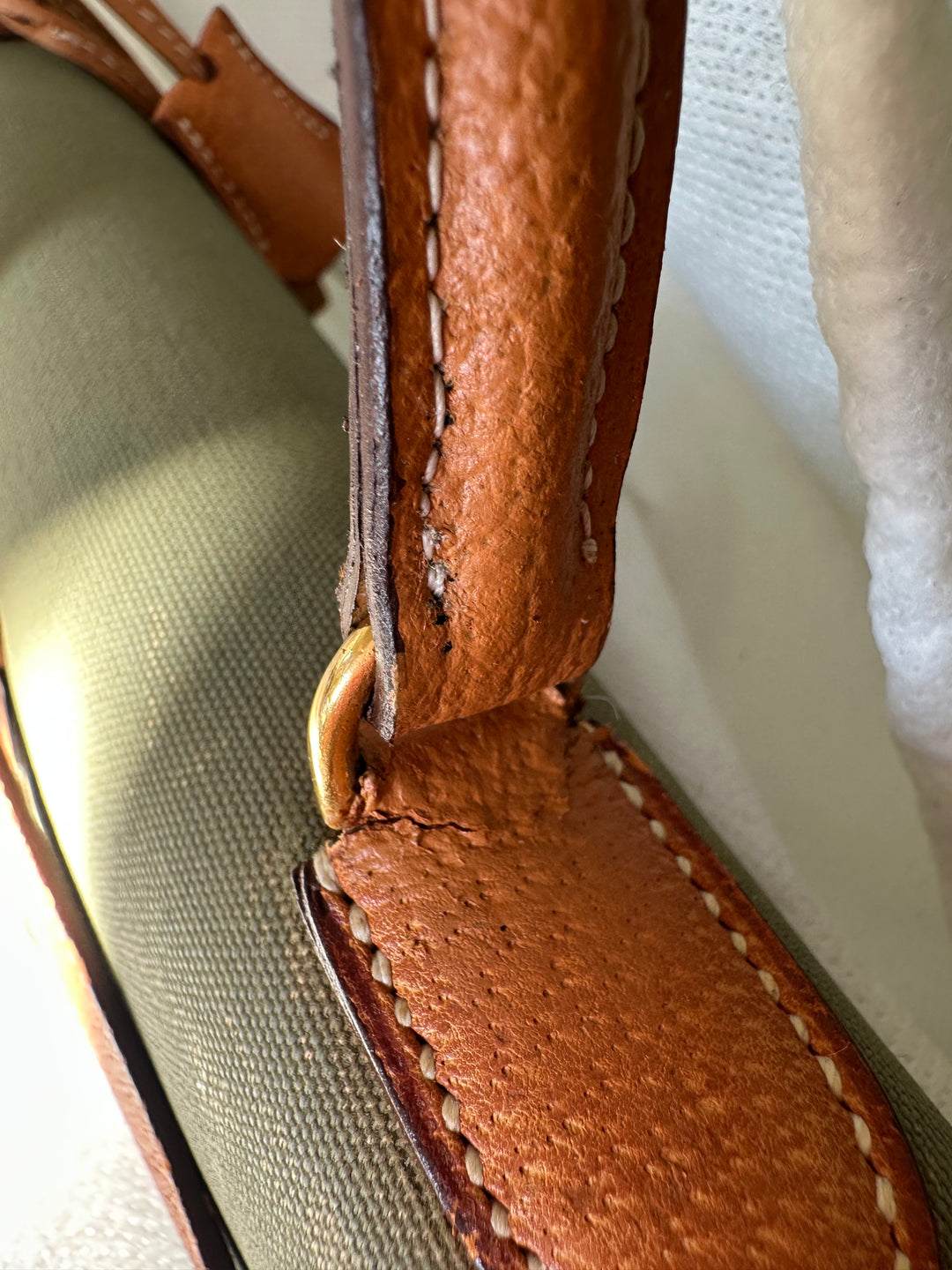 Vintage Hermes Kelly Retourne 32 Bag Olive Canvas &amp; Gold Peau Porc Leather Trim