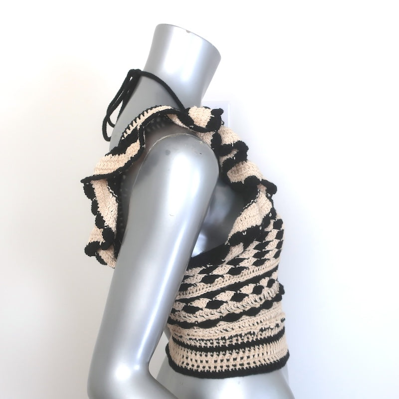 Zimmermann Anneke Crochet Halter Tank Top Black &amp; Cream Cotton Size 0