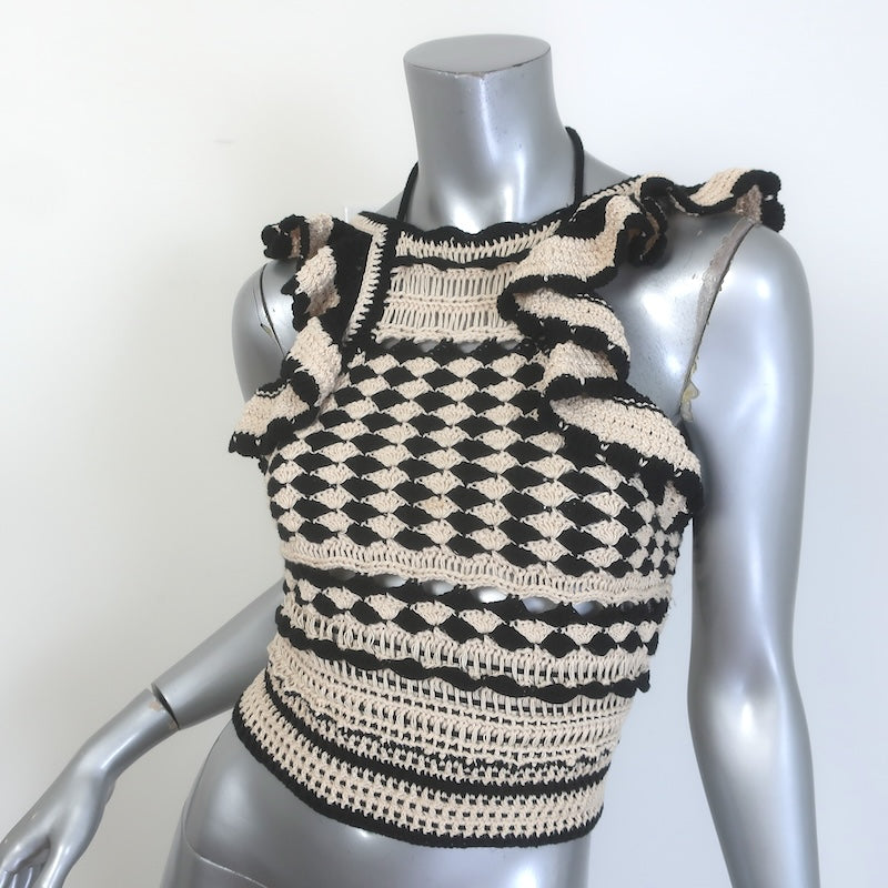 Zimmermann Anneke Crochet Halter Tank Top Black &amp; Cream Cotton Size 0