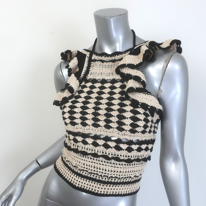 Zimmermann Anneke Crochet Halter Tank Top Black &amp; Cream Cotton Size 0