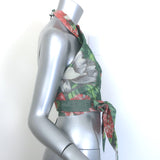 Erdem Luna Cropped Halterneck Wrap Top Green Floral Print Linen Size US 6 NEW