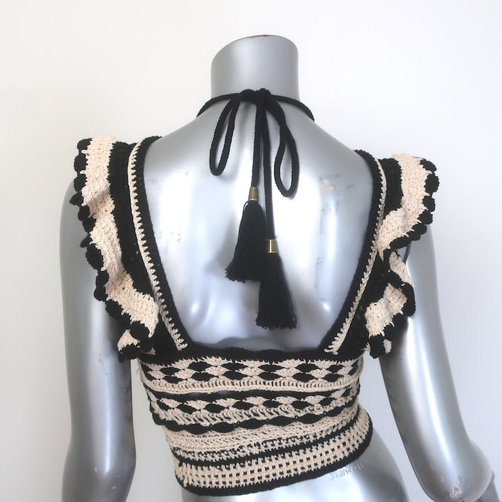 Zimmermann Anneke Crochet Halter Tank Top Black &amp; Cream Cotton Size 0