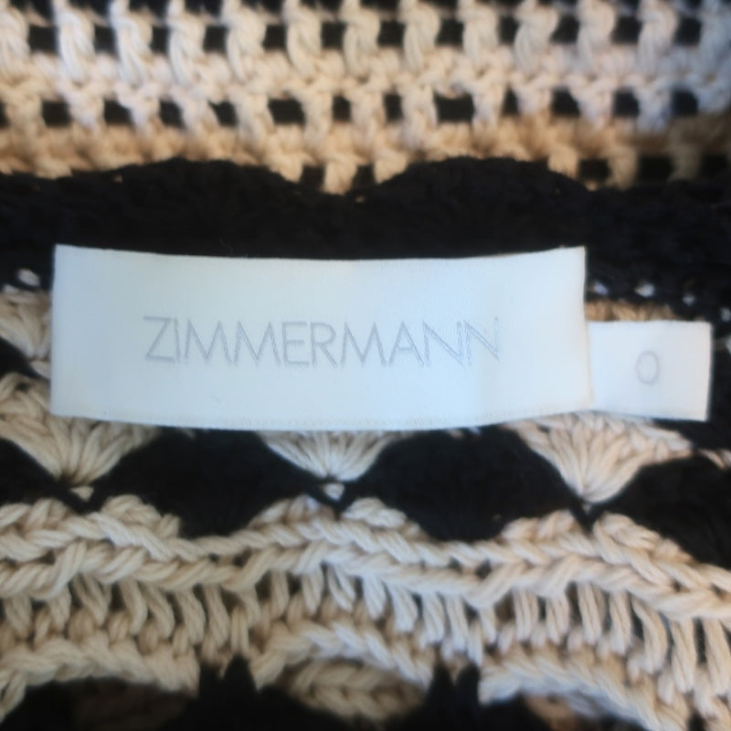 Zimmermann Anneke Crochet Halter Tank Top Black &amp; Cream Cotton Size 0