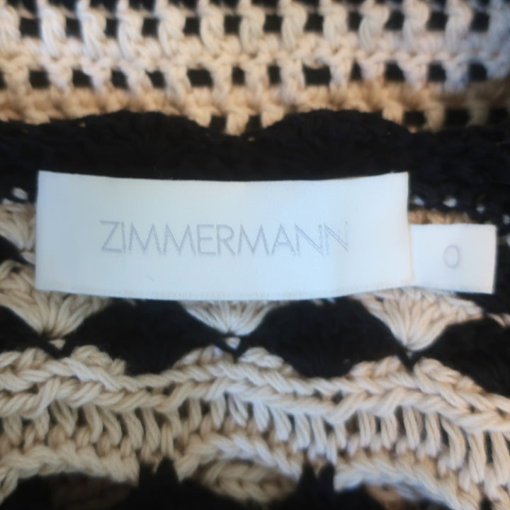 Zimmermann Anneke Crochet Halter Tank Top Black &amp; Cream Cotton Size 0