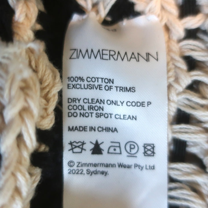 Zimmermann Anneke Crochet Halter Tank Top Black &amp; Cream Cotton Size 0