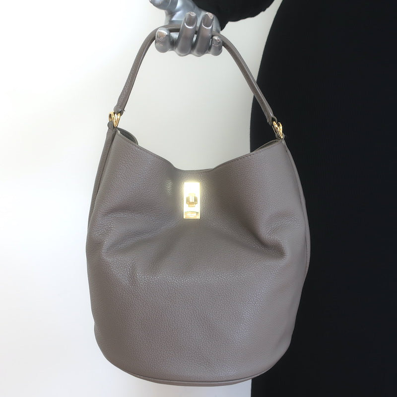 Celine Bucket 16 Bag Taupe Grained Leather Crossbody