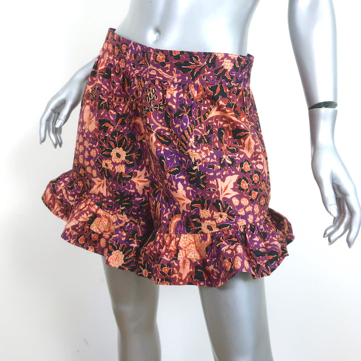 Ulla Johnson Ambre Frilled Shorts Purple Printed Cotton Size 6