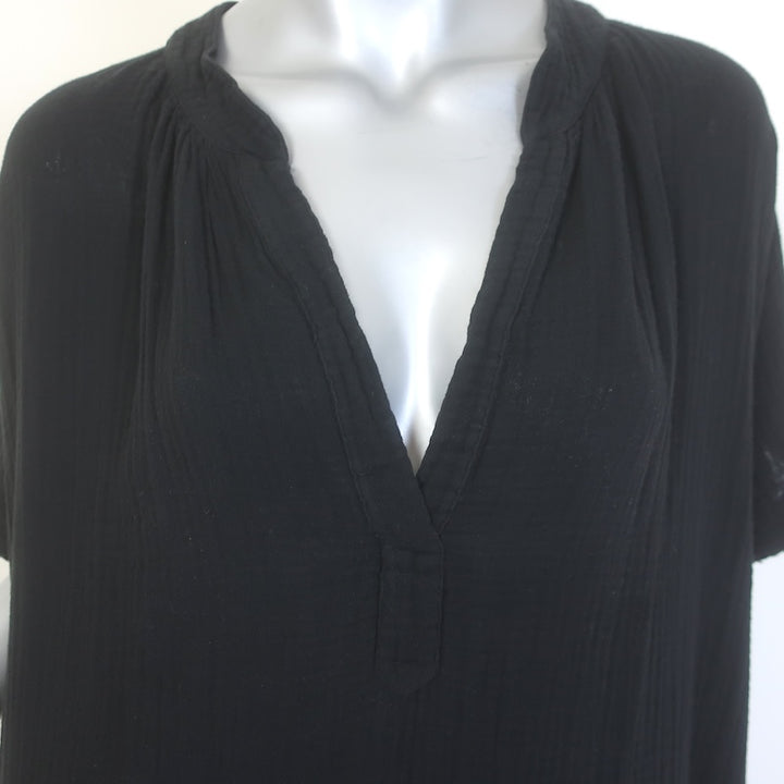 9seed Tunisia Short Sleeve Cover-Up Midi Dress Black Cotton Gauze One Size