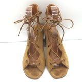 Saint Laurent Babies lace-up tan suede sandals, open-toe heels — authentic pre-owned luxury pair