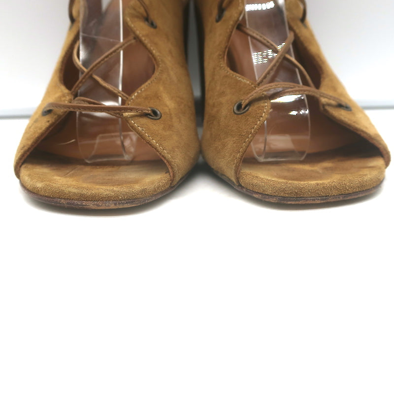 Saint Laurent Babies lace-up open-toe sandals in tan suede, pre-owned authentic designer heels