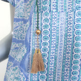 Bell Kaftan Midi Dress Blue Paisley Print Cotton-Silk Size Small NEW