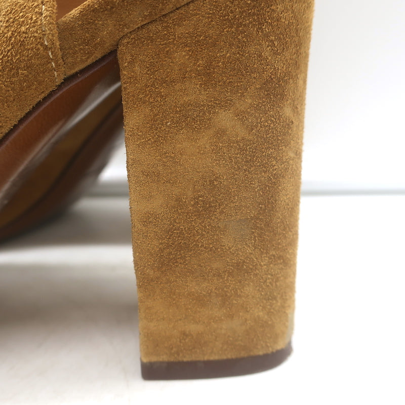 Saint Laurent Babies lace-up open-toe sandals in tan suede, authentic pre-owned, size 37