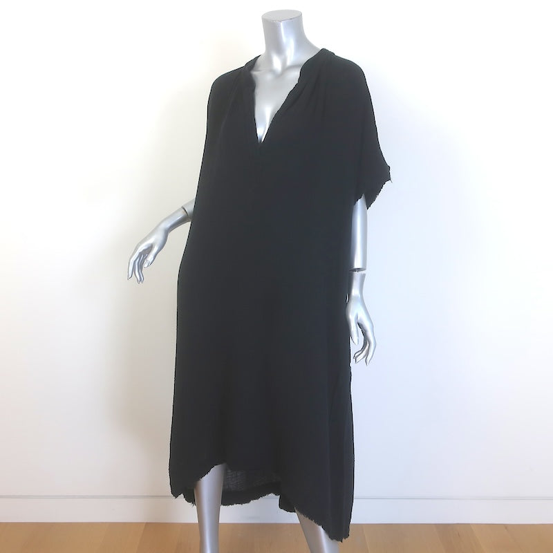 9seed Tunisia Short Sleeve Cover-Up Midi Dress Black Cotton Gauze One Size