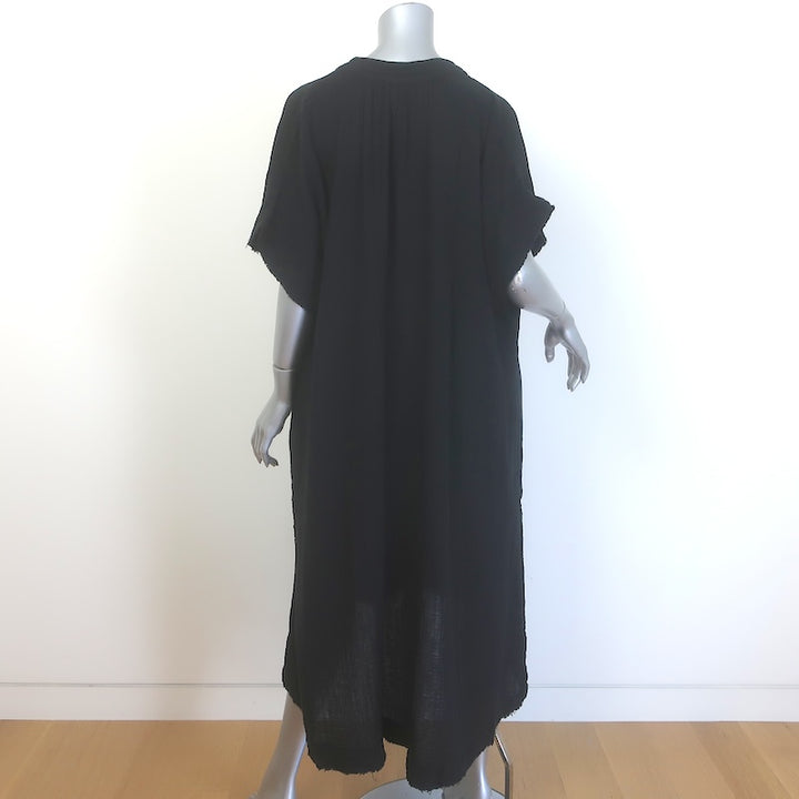 9seed Tunisia Short Sleeve Cover-Up Midi Dress Black Cotton Gauze One Size