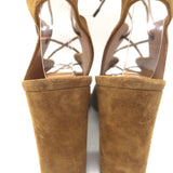 Authentic Yves Saint Laurent Babies lace-up open-toe sandals in tan suede, pre-owned with light wear