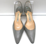 Manolo Blahnik Carolyne Slingback Pumps Gray Leather Size 37 Pointed Toe Heels