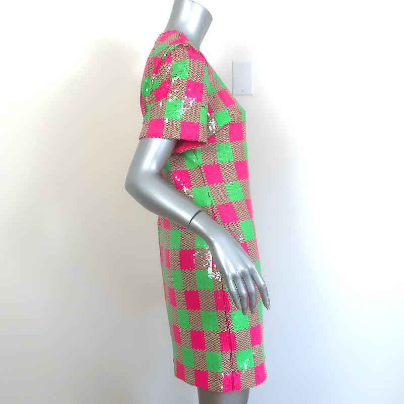 Trina Turk Lupine Sequined Checkerboard Mini Dress Pink &amp; Green Size 6 NEW