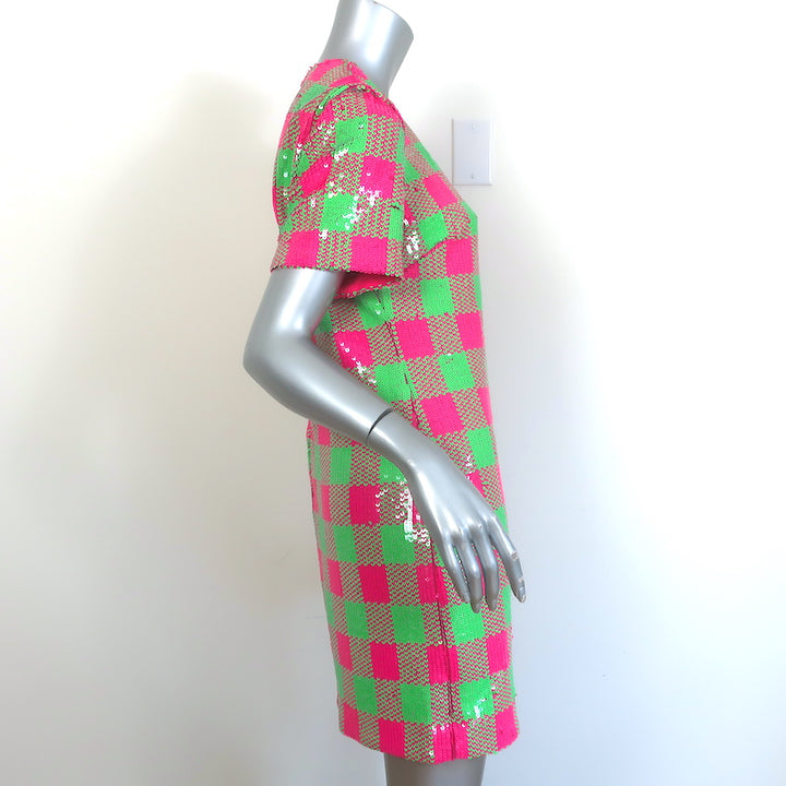 Trina Turk Lupine Sequined Checkerboard Mini Dress Pink &amp; Green Size 6 NEW