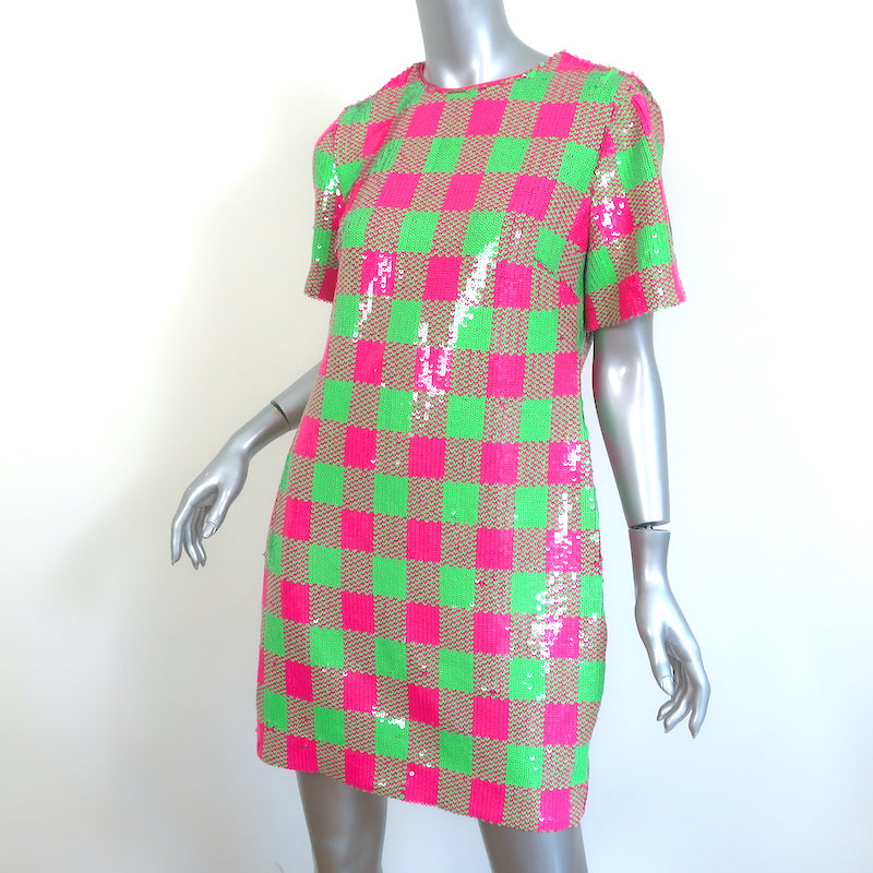 Trina Turk Lupine Sequined Checkerboard Mini Dress Pink &amp; Green Size 6 NEW