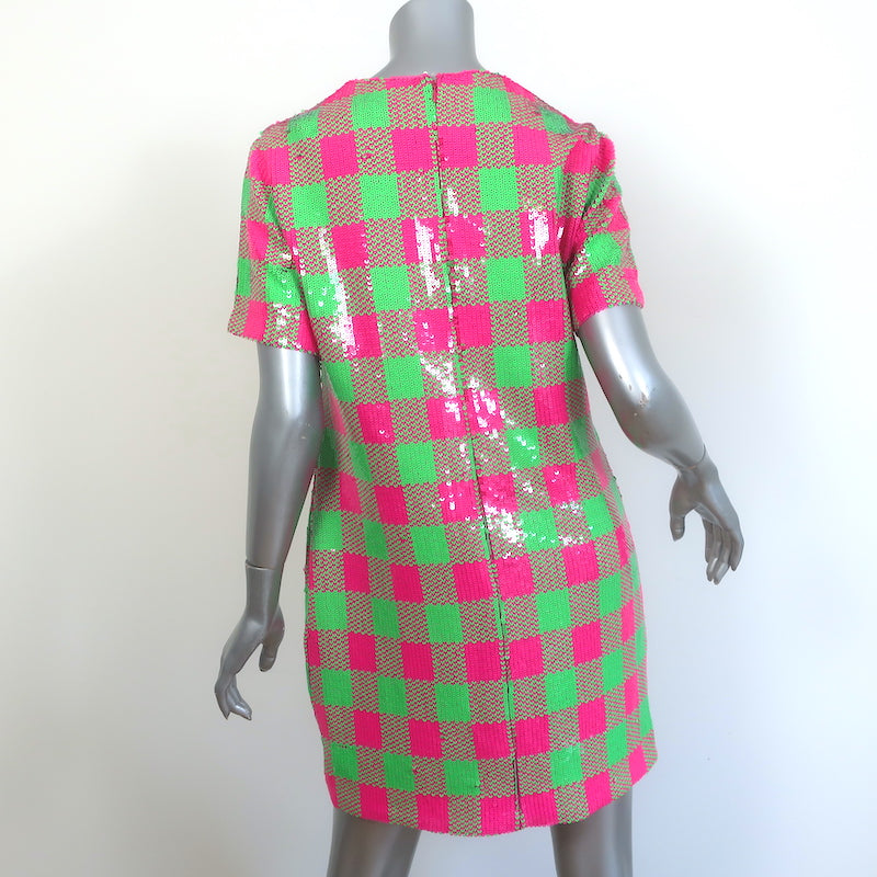 Trina Turk Lupine Sequined Checkerboard Mini Dress Pink &amp; Green Size 6 NEW