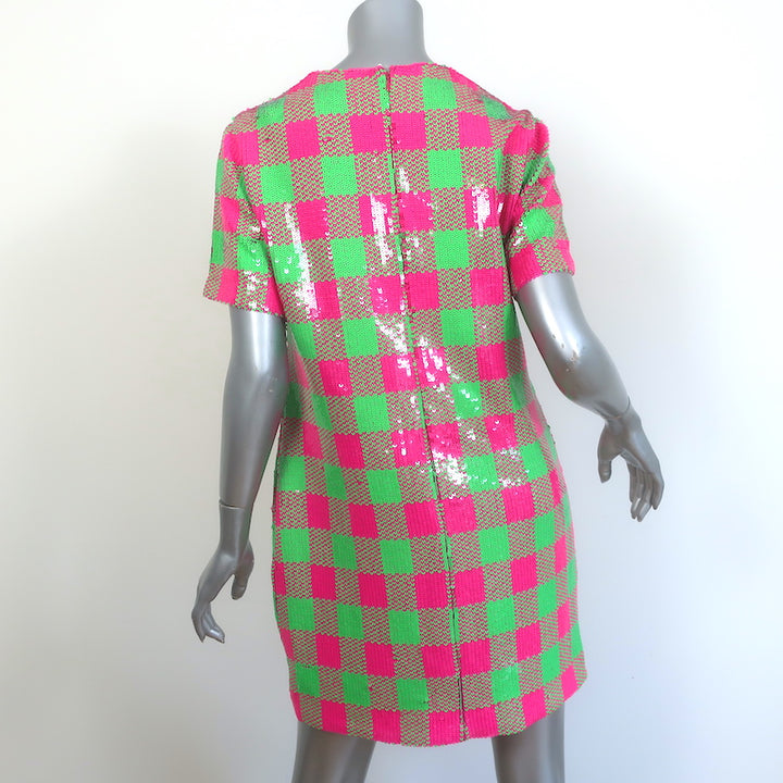 Trina Turk Lupine Sequined Checkerboard Mini Dress Pink &amp; Green Size 6 NEW